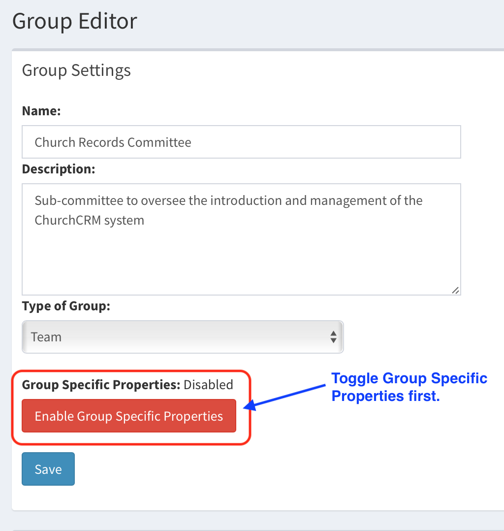 Enable Group Specific Properties